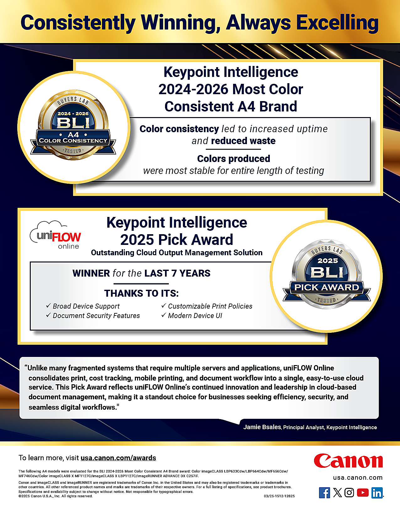 Canon BLI Enterprise Awards 2026 flyer from Keypoint Intelligence