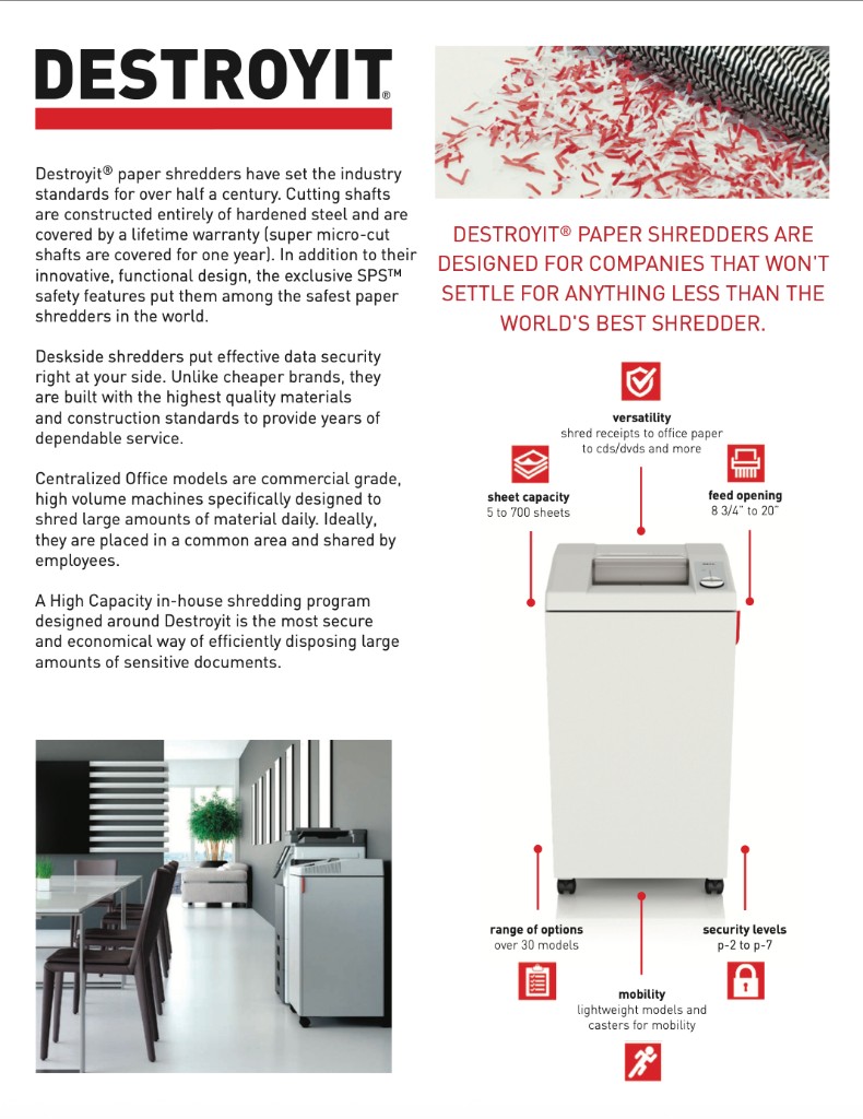 Destroyit paper shredders brochure