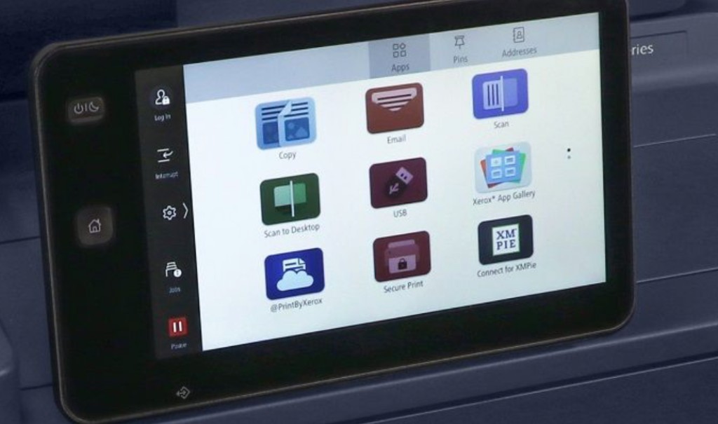 Xerox® PrimeLink® C9265 touchscreen with Copy, Scan, Secure Print, and App Gallery apps